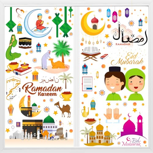 Lets Joy 9 Blatt Ramadan Fensteraufkleber, Eid Mubarak Fensterbilder, PVC Muslimische Fenstersticker, Selbstklebend Fensterdeko