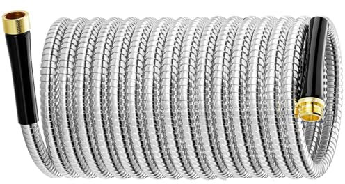 SPECILITE Stainless Steel Garden Water Hose 75 FT, Flexible and Lightweight Pipe, Non-Expandable Heavy Duty Metal Waterhose with Brass Fittings for Reel, Yard, Outdoor, Boat