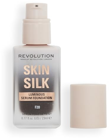 Makeup Revolution, Skin Silk Serum Foundation, Light to Medium Coverage, Contains Hyaluronic Acid, F20, 23ml