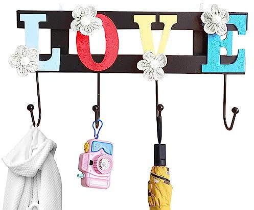 fanelod Garderobenhaken aus, Hakenleiste zur Wandmontage - Wandhakenleiste aus mit Love-Buchstaben,Platzsparende Haken zur Aufbewahrung von Kleiderbügeln für Schlafzimmer, Wohnzimmer,