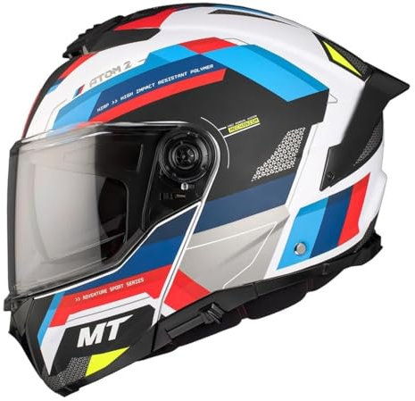 MT Helmets Casco Modular Atom 2 Bast A0 Blanco Perlado 22.06 con Gafas Solar Casco Unisex Homologacion P/J (M 57/58)