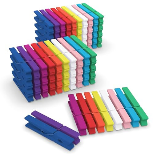 100 mollette colorate in legno, mollette colorate per artigianato da 7,4 cm, spille da appendere in aula