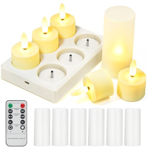 TechKen 6 Stück Wiederaufladbare LED Teelichter Kerzen mit Fernbedienung 4H/6H Timerfunktion,Elektrische LED Teelicht Aufladbar Flackernde Flammenlose Kerzen für Weihnachten,Halloweeny (Stil 3)