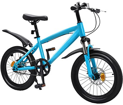 WEIGR 18 Zoll Kinderfahrrad Kinder ab 5 Jahre-Mountainbike Doppel-Scheibenbremse Vorne Und Hinten Mit Schutzblechen, für Mädchen und Jungen - Fahrräder - Kinderrad - Jugendrad (Blau)