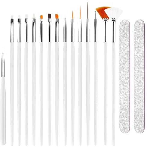 17PCS Pinceau Nail Art Ongles Gel, Pinceaux Fin Line, (Blanc) Pinceaux à Ongles Nail Art Design Pinceaux de Vernis à Ongles en Acrylique Pour Décoration D’ongles, Limes a ongles *2