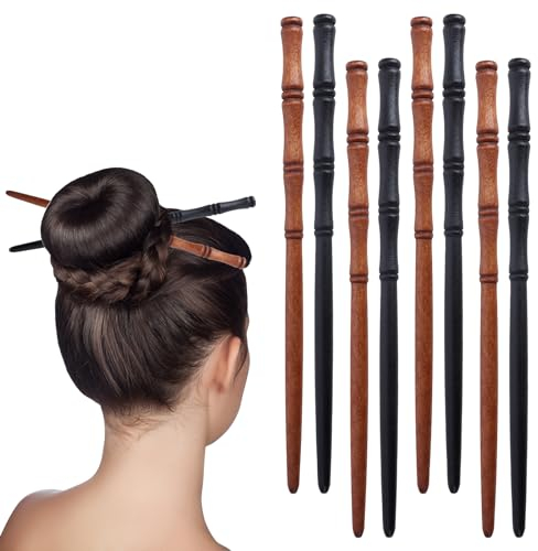 Ensemble de 8 bâtons de cheveux en bois rétro, baguettes en bambou pour chignons, accessoires cheveux élégants( 2 couleurs)
