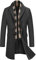 COOFANDY Mantel Herren Wintermantel Winterjacke Trenchcoat Windjacke Reversjacke Herrenmantel Kurzmantel mit Abnehmbaren Karierten Schals Männer Warmer Wollmantel Grau XL