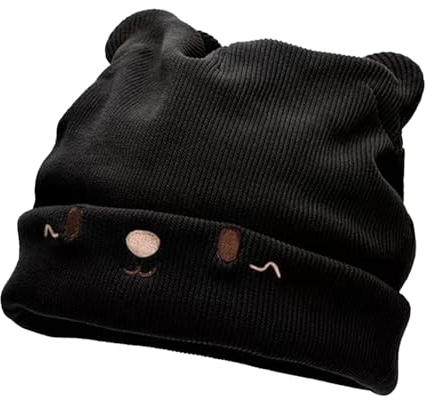 DiiWmme Katzenohren-Beanie-Mütze, Schwarze Y2k-Häkelmütze, gestrickte elastische Winter-Herbst-warme Damen-Skullies und Beanies-Mütze für Mädchen, Damen, Erwachsene für Jede Jahreszeit