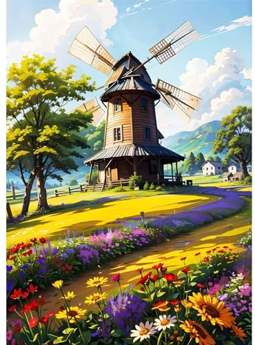 EOBROMD Diamond Painting Erwachsene Windmühlen, 5D Diamant Painting Bilder Erwachsene Blumen, DIY Diamond Painting Bilder Diamant Malerei Landschaften Set für Wanddekoration 30x40cm
