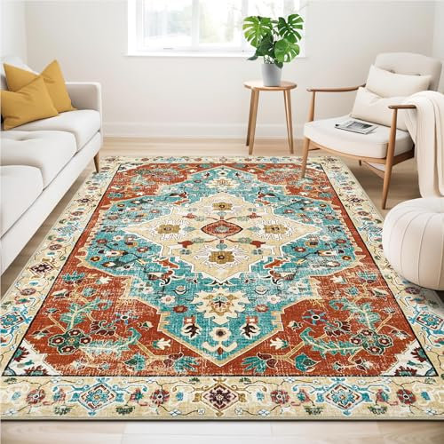 WONGS BEDDING Vintage Teppich Orientalischer Teppich rutschfest Waschbar Teppiche Kurzflor Teppich für Schlafzimmer Wohnzimmer Esszimmer 200x280cm