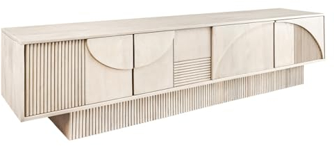 Riess Ambiente Massivholz TV-Lowboard Art Deco 200cm weiß gekälkt Mangoholz 3D-Front TV-Schrank Wohnzimmerschrank Holzschrank Sideboard Geschirrschrank viel Stauraum
