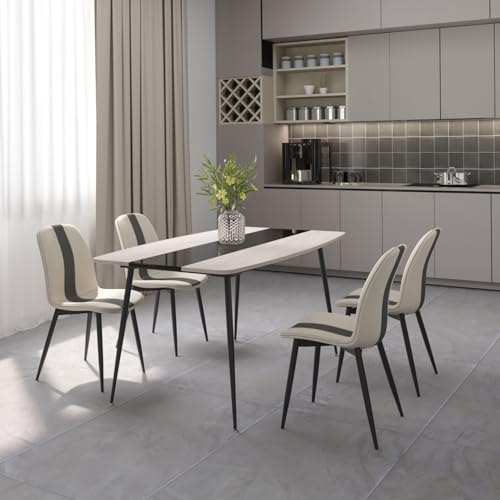 Mondeer Essgruppe, Moderner Esstisch und Polsterstuhl 6 mit Metallbeinen für Esszimmer Küche Wohnzimmer, B150 x H76,5 x T85 cm, Eiche