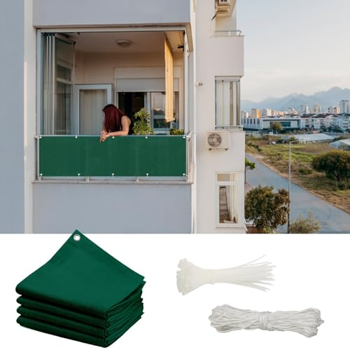 GAIFNAG Sichtschutz Zaunblende 115 x 900 cm Sichtschutz Sichtschutzzaun, Balkonbespannung Balkonsichtschutz Uv-Schutz Ohne Bohren, Sichtschutz für Balkon Terrasse Garten, Dunkelgrün