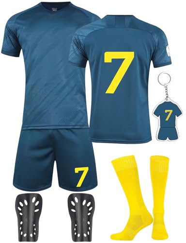 Yumcute Kids Football Kits - No.7 & 10 Jerseys, Training Set - Shirts, Shorts, Socks, Guard & Keychain - 23/24 Home & Away Soccer Gifts for Boys & Girls