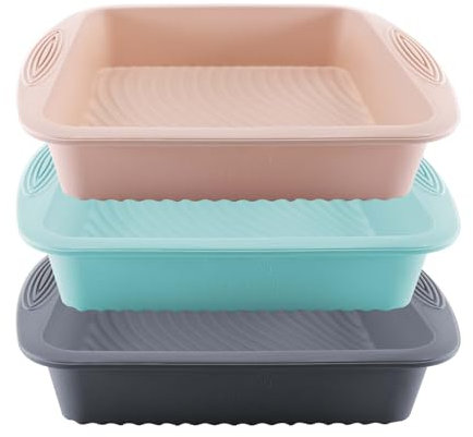 TOKSEO 3 Pièces Moule Carré Silicone, 24,5 cm Moule à Gâteau Silicone Carré, Moule Silicone Patisserie Carré en Silicone Réutilisable Antiadhésif pour Brownie, Tiramisu, Gâteaux en Couches