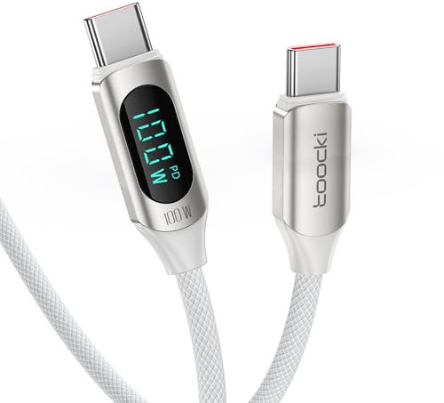 toocki Cable USB C a USB C 100 W, Cable Tipo C Carga Rápida de 1M 5 A, Cabo de Carga PD QC5.0 con Pantalla LED, Compatible con iPhone 17 Pro Max/16/15 MacBook Pro Air iPad Pro Air Galaxy S24 S23