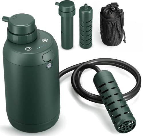 BKLES Filetr d'eau portable double système de filtration d'eau de 0,01 micron pour randonnée en plein air, randonnée, urgence – Version double filtres – Vert