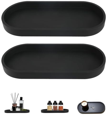 XINSUO® 2 Pieces Oval Shatterproof Bathroom Tray,Trays for Cosmetics,Silica Vanity Tray,For Small Cosmetics,candles,Easy to clean and reusable(Black,25 x 11 cm)
