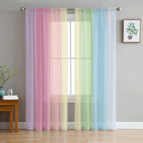 DFGLIK Transparente Voile-Vorhänge mit Regenbogenstreifen für das Wohnzimmer, bedruckter Tüllvorhang, 1–1 Stück, S, B 600 x H 250 cm, Stangentasche