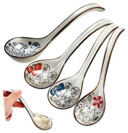 Gatuida 4 Pz Cucchiaio Di Ceramica Pho Cucchiai Cucchiaio Da Minestra Giapponese Cucchiai Di Riso Cucchiai Da Aperitivo Cucchiai Di Ramen Giapponesi Cucchiaio Da Minestra Con Manico Lungo