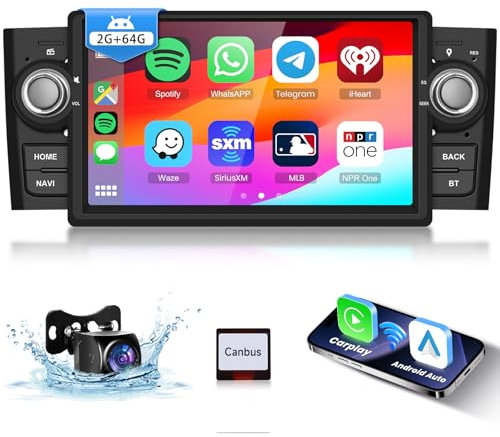 【2+64G】 Hodozzy Carplay Autoadio für FIAT Punto 2005-2009/Fiat Linea 2007-2011 mit Navi/WiFi, 7 Zoll FIAT Autoradio Bluetooth mit Android Auto/EQ/Mirror Link/FM/RDS/SWC/USB+Rückfahrkamera