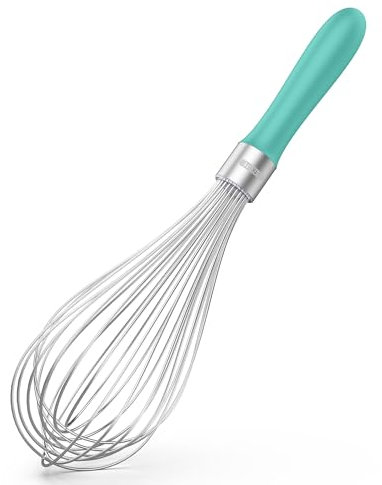 U-Taste Batidor de globo: Batidor de cocina de acero inoxidable 18/10 Batidor manual grande de 30 cm con 12 alambres de alta flexibilidad y mango de silicona para batir, mezclar masa (Aqua Sky)