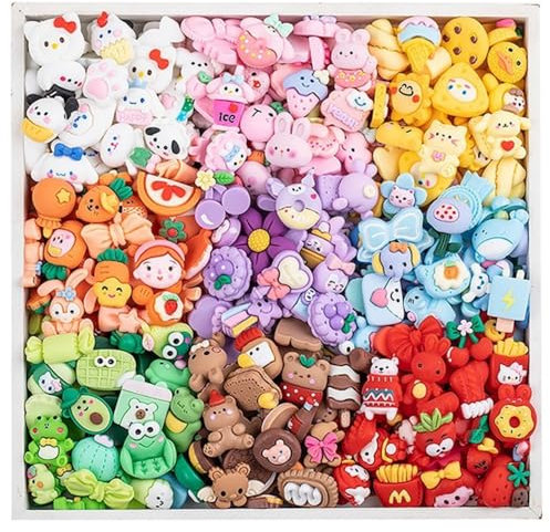 100 Stücke Super Niedlich Slime Charms,Cute Slime Charms Mixed Set,Süßigkeiten Harz Flatback,Tiere 3D Nagel Dekoration für DIY Craft Making Scrapbooking,Modell Wird Nach Dem Zufallsprinzip Versandt
