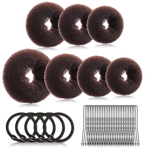 Hair Bun, 7 Stück Haardonut, Duttkissen Groß, Hair Bun Maker, Dutt Hilfe, mit 5 elastischen Haarband, 20 U-Form Haarspange Haarnadel Geeignet für Haartänzerinnen Frauen(Braun)