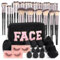 MAANGE Lot de 46 pinceaux de maquillage synthétiques de qualité supérieure - Multifonctions - Noir - 46 pièces