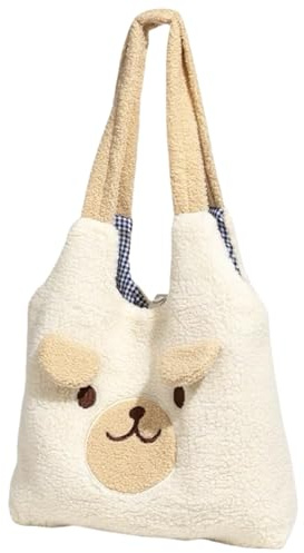 Pandalein Damen Mädchen Plüsch Schultertasche Umhängetasche mit Hundemotiv Große Kapazität Shopper Flauschige Tote Bag Handtasche für Uni Arbeit Schule