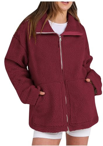 Sherpa Fleece Jacket Women No Hood | Teddy Fleece Jacket Women Full Zip Wool Coats Solid Color Winter Coats Thermal Chunky Cardigans Comfortable Padded Outwear Warm Double-Edged Velvet Jacket
