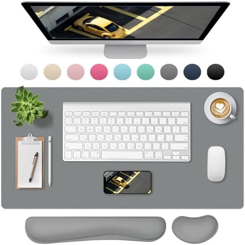 Sevenpers Schreibtischunterlage,80x40cm Mauspad mit Handgelenkauflage,3 in 1 Tischunterlage x ergonomisch Handballenauflage mit Memory-Schaum,Schreibtischschutz Unterlage für Büro,Zuhause (Dunkelgrau)