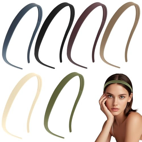 ZOCONE 6 Stück Damen Haarreifen dünn Stirnband Kunststoff Haarreifen Damen Dünnes Haar Rutschfest mit Zähnen, Elegant Matt Haarband Schmal für Brillenträger
