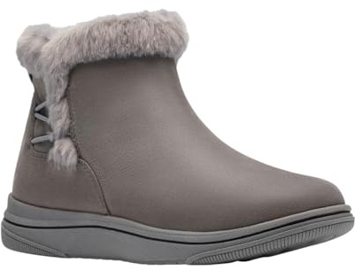 Clarks CloudSteppers Women's Breeze Fur Ankle Boot, Dark Grey, 10 W US