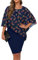 QIXING Womens Summer Casual Dress Loose Batwing Sleeve Crew Neck Chiffon Cape Elegant Midi Cocktail Pencil Dresses for Women UK for Funeral Party Wedding(Navy Blue Rose, XL)