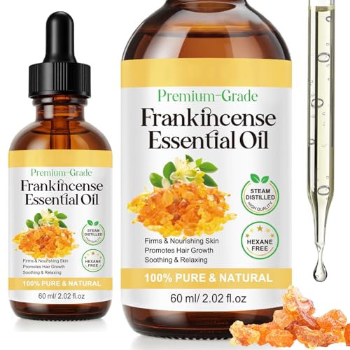 Olio Essenziale di Incenso Puro per Viso, 60ml Frankincense Oil per Diffusori, Cura della Capelli e Pelle, SPA, Massaggi, Bagno