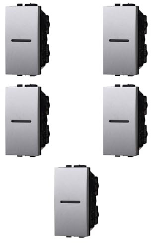 5x Pulsante assiale 16A, Modulo Grigio, Compatibile Con BTicino Living, frutti, interruttori, pulsanti, deviatori, dimmer, sensori, PIR, buzzer, Per Placche originali e compatibili