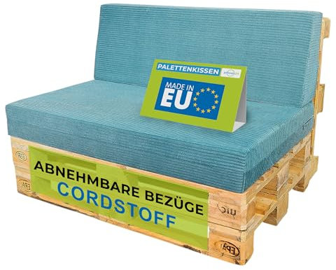 Pillows24 - Palettenkissen 2-teiliges Set aus Cordstoff | Sitzkissen & Rückenkissen für Europaletten 120x80 | Weiche Palettenauflage für Wohnzimmer, Garten oder Balkon | Made in EU | Hellblau
