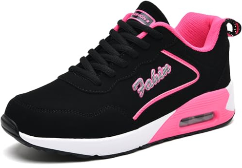 HENRVIEG Baskets Femme Chaussures de Course Air Respirant Léger Confortable Sport Outdoor Fitness Gym Athlétique Sneaker Noir Rose 40 EU