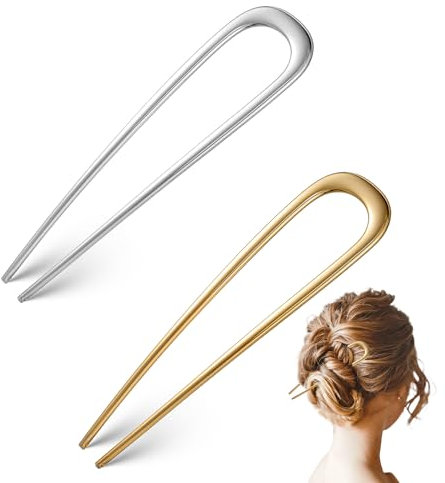 2 Stück French Twist Hair Pin U-förmige Haarnadel aus Metall 11cm Französische Haarnadel U Förmige Hairpin Haargabel für Frauen Mädchen Haarschmuck (Gold, Silber)