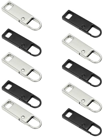 10-teiliges Reißverschluss-Reparatur-Set: Metall-Zipper-Pulls & Anhänger für Jacken, Koffer & Jeans. Einfache Montage, universell kompatibel mit Kleidung, Rucksäcken & Geldbörsen (silber & schwarz)