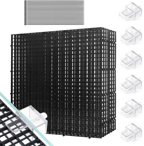 Zinueen Juego de protectores para acuario, 8 unidades de 30 x 30 cm, divisores para acuario con 6 soportes y 20 bridas, rejilla de plástico para acuario, accesorios de acuario, separadores de acuarios