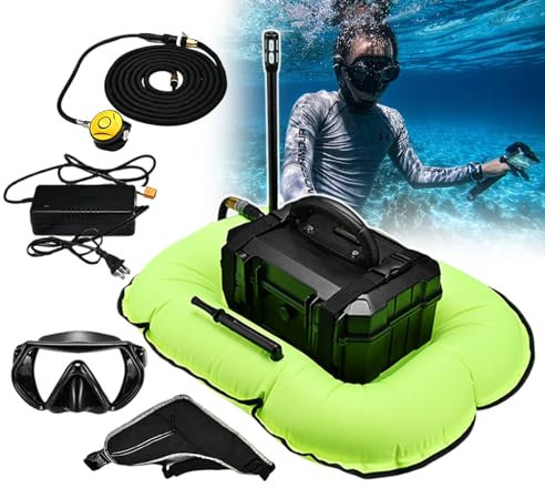 Ventilador de buceo portátil recargable sin tanque con tubo telescópico y anillo de flotabilidad inflable para esnórquel y fotografía subacuática