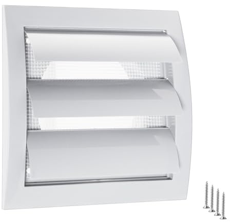 TURvent 100 mm Ventilation Grille White - Plastic Exhaust Grille with Moving Slats and Insect Net - Cover Extractor Hood Exterior - Slat Grille for Wall - Ventilation Grille for Dryers