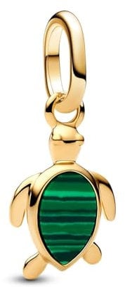 Pandora ME Grüne Schildkröte Mini-Charm-Anhänger mit Malachit und 14 Karat Vergoldetem Sterling Silber, Kompatibel Me und Moments Anhänger, 763823C01