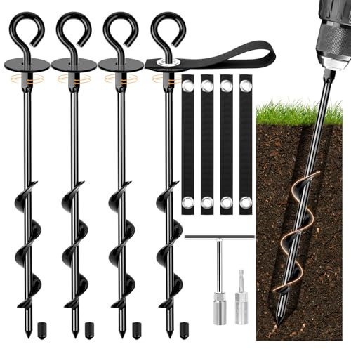 Bodenanker Erdanker, 4 Stück Heavy Duty Trampolin Anchor Kit für Zelte, Schaukelgestell, Vordächer, Camping, Metall Trampolin Anchor Kit starken Wind