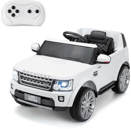 Xootz Land Rover Discovery 12V Electric Ride-On Car for Kids, Built in Radio, MP3 Player and AUX Input, Foot Pedal and Gears, White