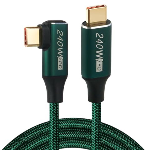 3Meters 240W USB C to USB C Cable, 90 Degree Right Angle Type C Fast Charger Cable 48V/5A PD QC3.0 USBC to USBC Power Data Lead for MacBook Pro/Air Samsung Galaxy S23/22/21/20 Huawei Mate HP PS5