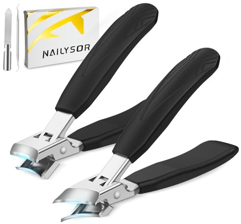 Toe Nail Clippers 2 Pack for Thick & Ingrown Toenails | Heavy Duty Eagle Beak Toenail Clipper Set Straight & Angled Blades, Wide Jaw Opening, Nail File & Nail Lifter for Seniors