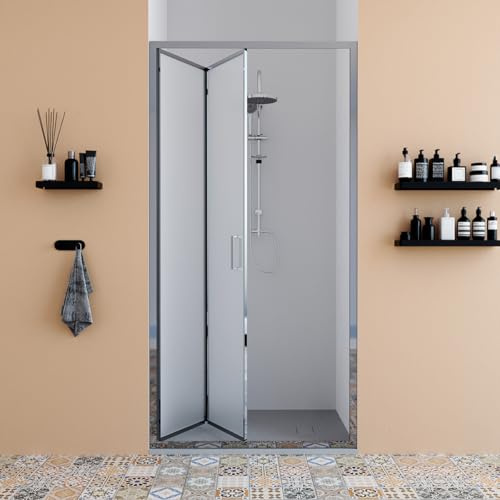 WITIT PARETE PORTA NICCHIA BOX DOCCIA BIFOLD IN VETRO OPACO SATINATO 6MM APERTURA A LIBRO SOFFIETTO DA 70 A 92 CM ALTEZZA 190 CM (70x190 cm)